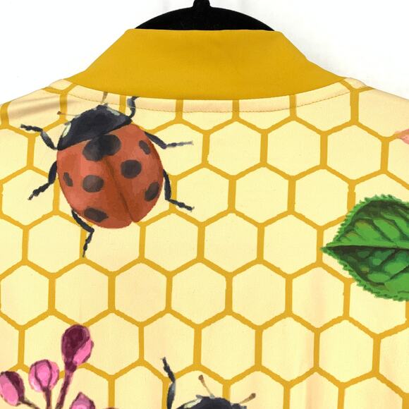 Sassy Jones Bomber Jacket Womens Size Small Yellow Honeycomb Floral Insect Print - Picture 3 of 7